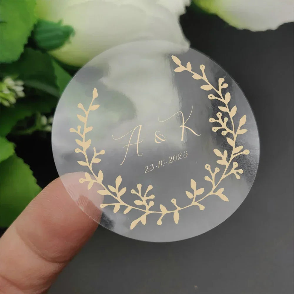 50pcs Personalized Custom Gold Foil Sticker Wedding Special Round