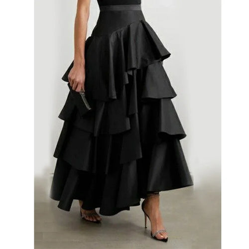 Plus Size Women Cake Long Skirt High Waist Layered Ruffle Maxi Skirt