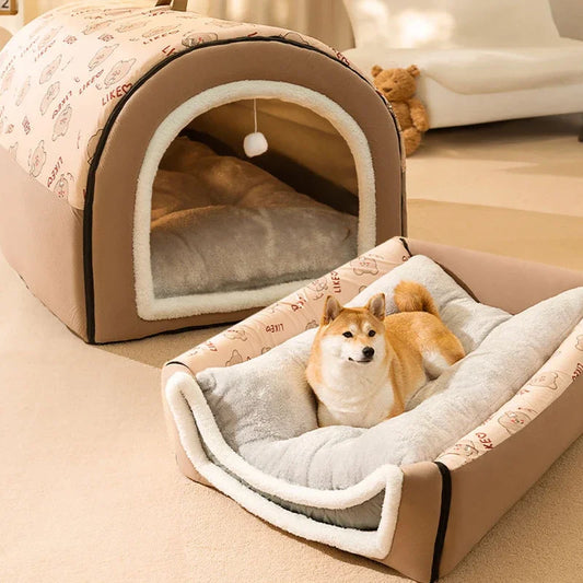 Winter Pet Cat Bed Foldable Dog House Dog Villa Sleep Kennel Removable