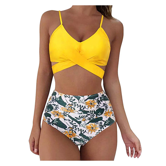 Women Sexy Leopard Print Bikini Set Push Up Bathing Swimwear High