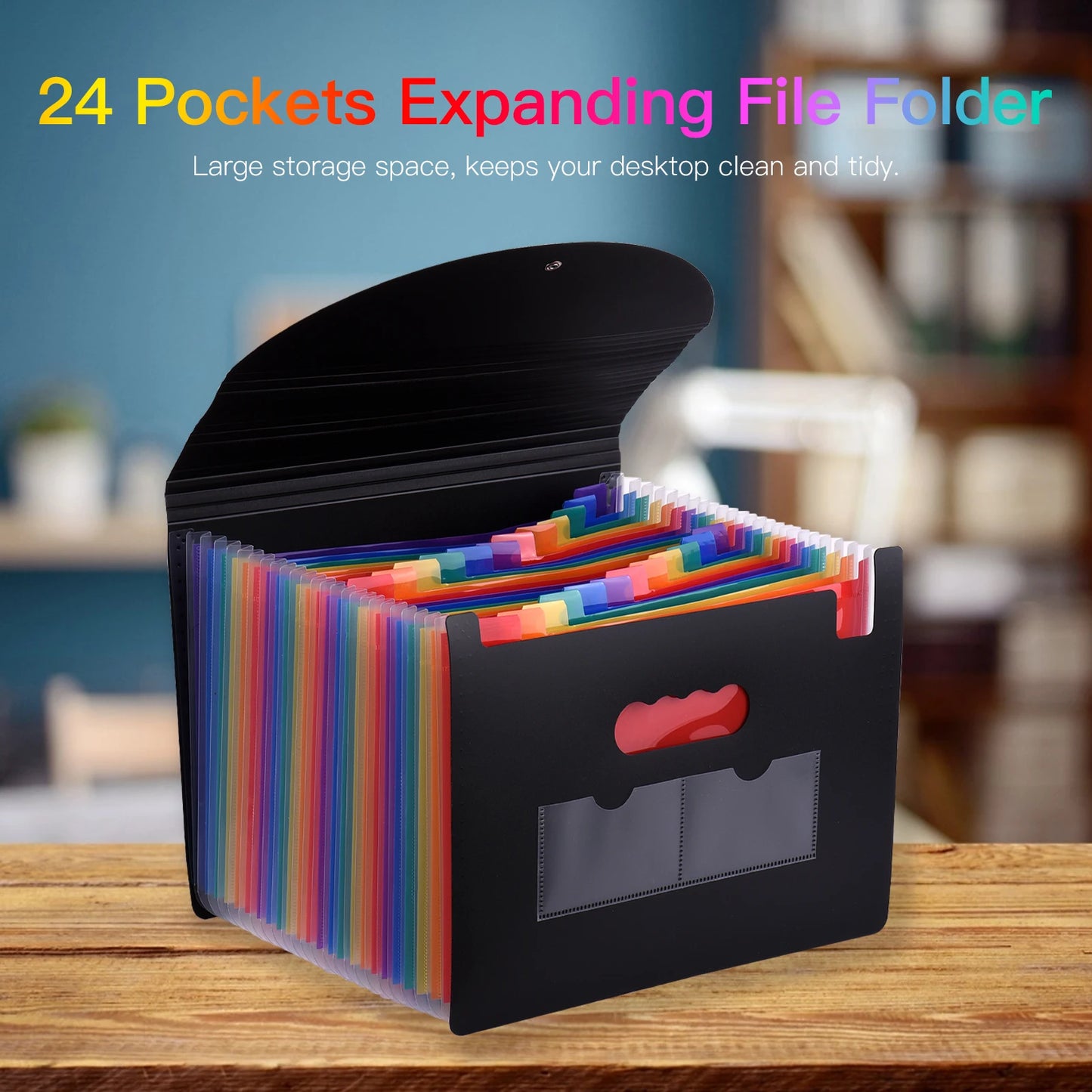 24 Pockets Expanding File Folder with Cover Accordian File Organizer