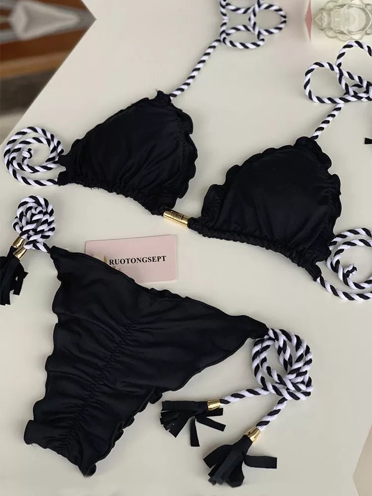 Sexy Blue Bikini 2023 New Bikinis Feminino Swimsuit Solid Bikini Set