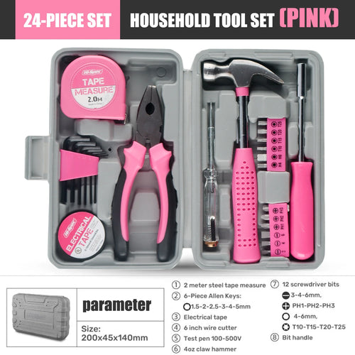 hand tool set Household Tools Set Pink Tool Box Set Home Small Kit All
