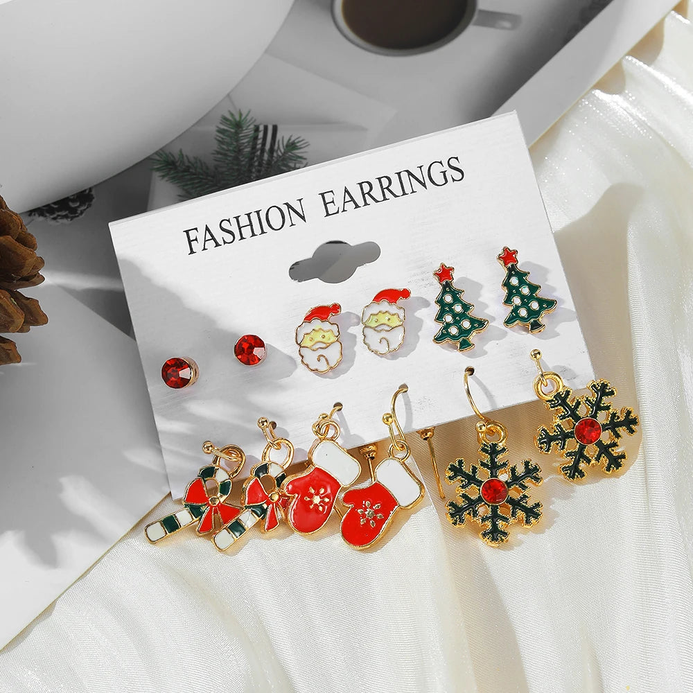 FNIO Fashion Christmas Earrings Santa Claus Elk Snowflake Snowman Tree