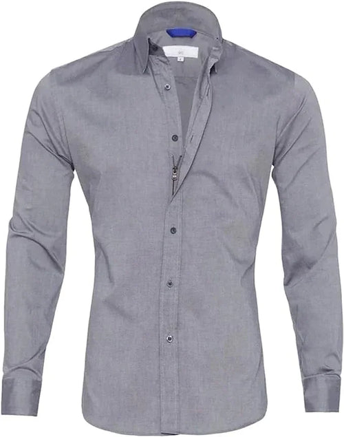 Men's Oxford Stretch Zip Shirt Casual Wrinkle Long Sleeve Zip Up