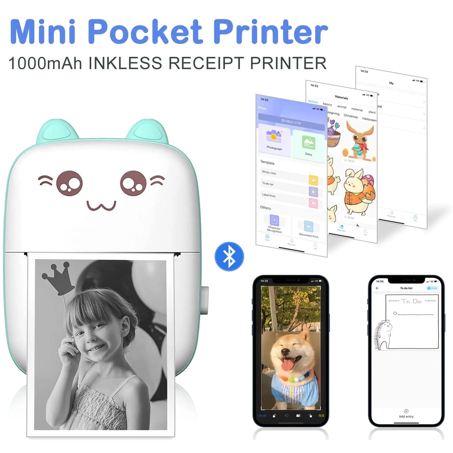Pocket Mini Printer, Portable Bluetooth Thermal Printer for IOS