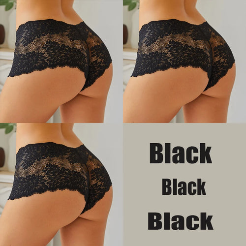 FINETOO 3PCS Women Lace Panties Sexy Floral Perspective Underpants