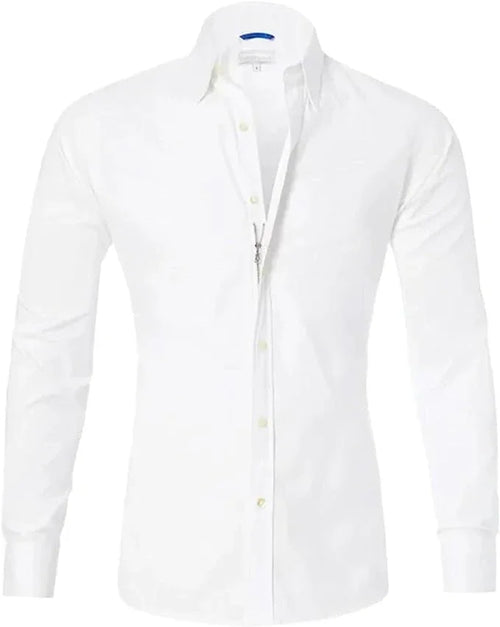 Men's Oxford Stretch Zip Shirt Casual Wrinkle Long Sleeve Zip Up