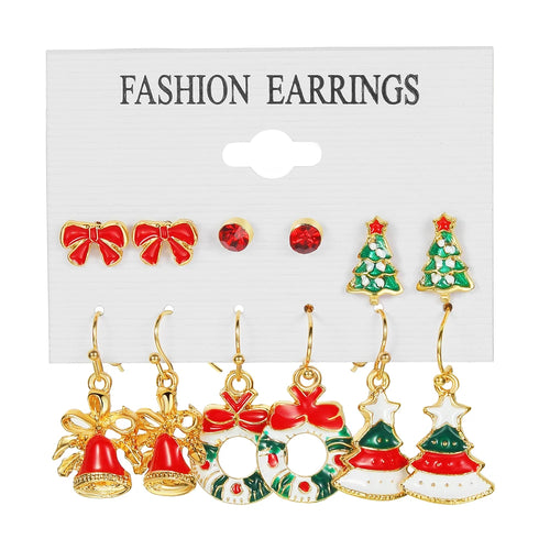 FNIO Fashion Christmas Earrings Santa Claus Elk Snowflake Snowman Tree