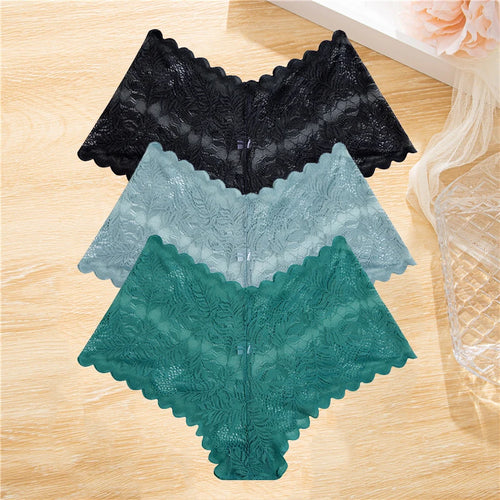 FINETOO 3Pcs/set Lace Boyshort Panties Women Low-Rise Floral Underwear