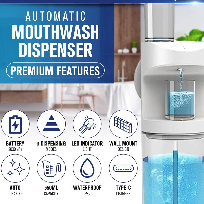 550ml Automatic Mouthwash Dispenser Rechargeable Mounted Mouth Wash