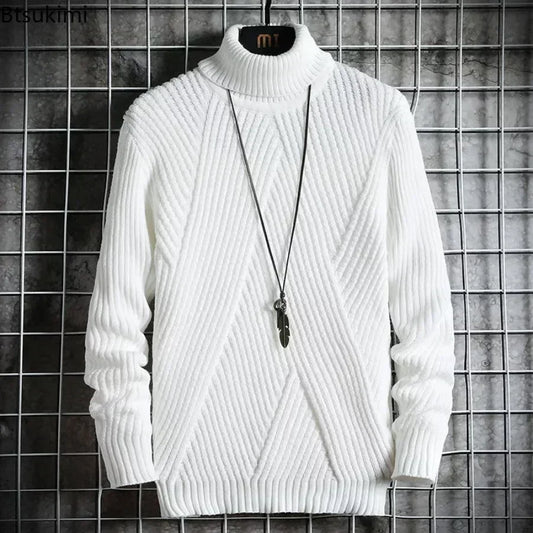 2024 Men's Winter Warm Turtleneck Sweaters Knitted Thick Pullover