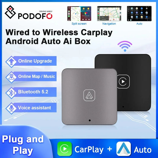 Podofo Android Auto AI Box Wireless Android Auto Adapter Carplay