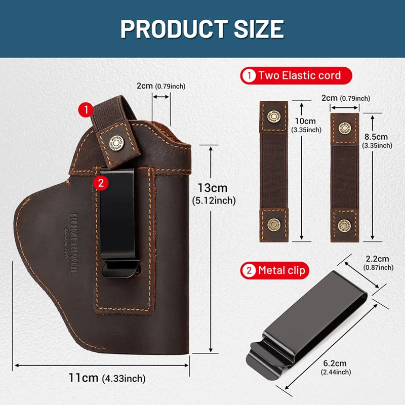 Genuine Leather Universal Gun Cover With Concealed Carry Holsters Belt