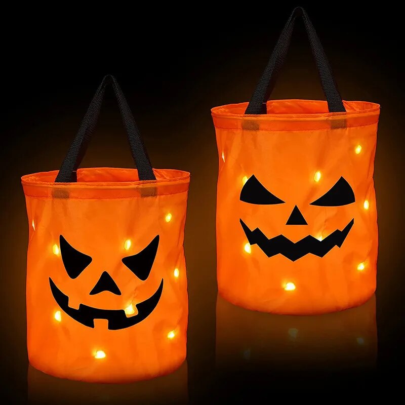 LED Light Halloween Candy Bags Trick Or Treat Bags Pumpkin Candy Bag
