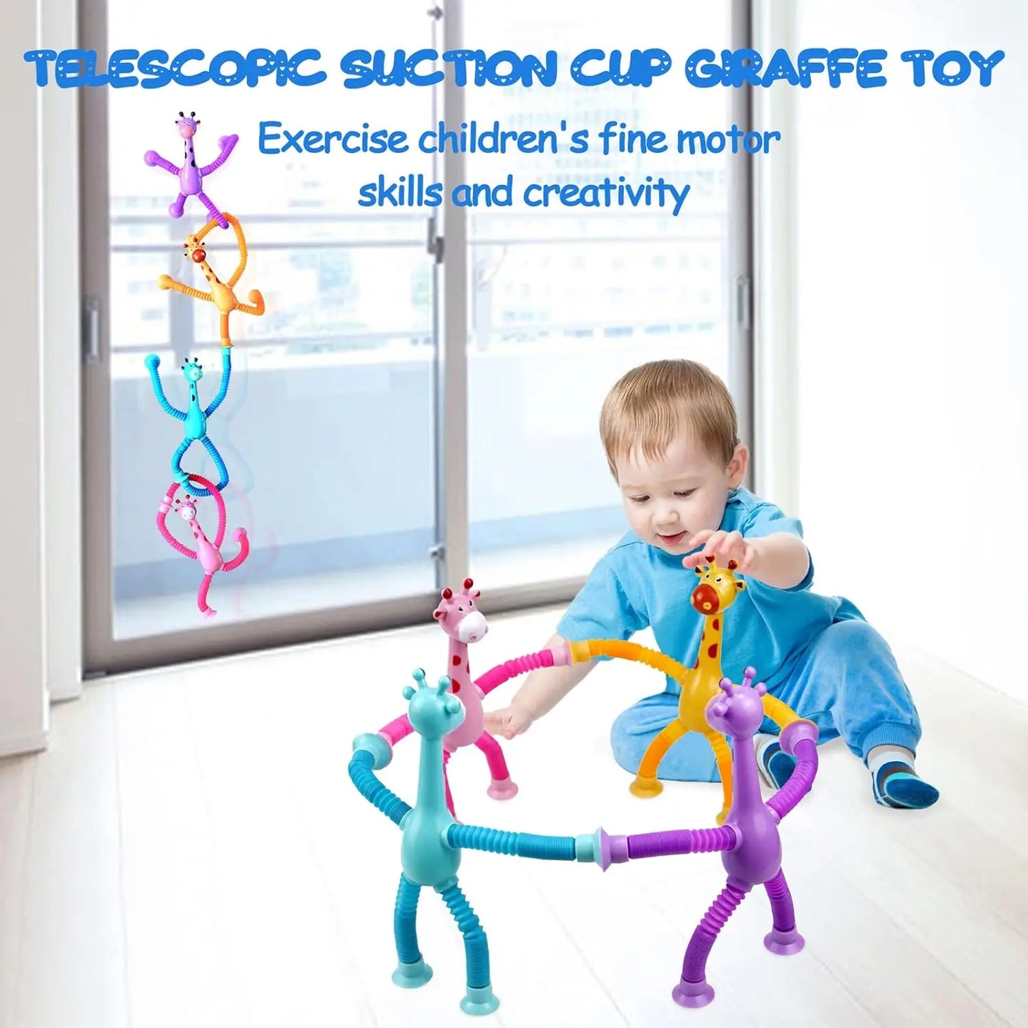 4 Pack Telescopic Suction Cup Giraffe Toy Sensory Tubes for Boys Girls