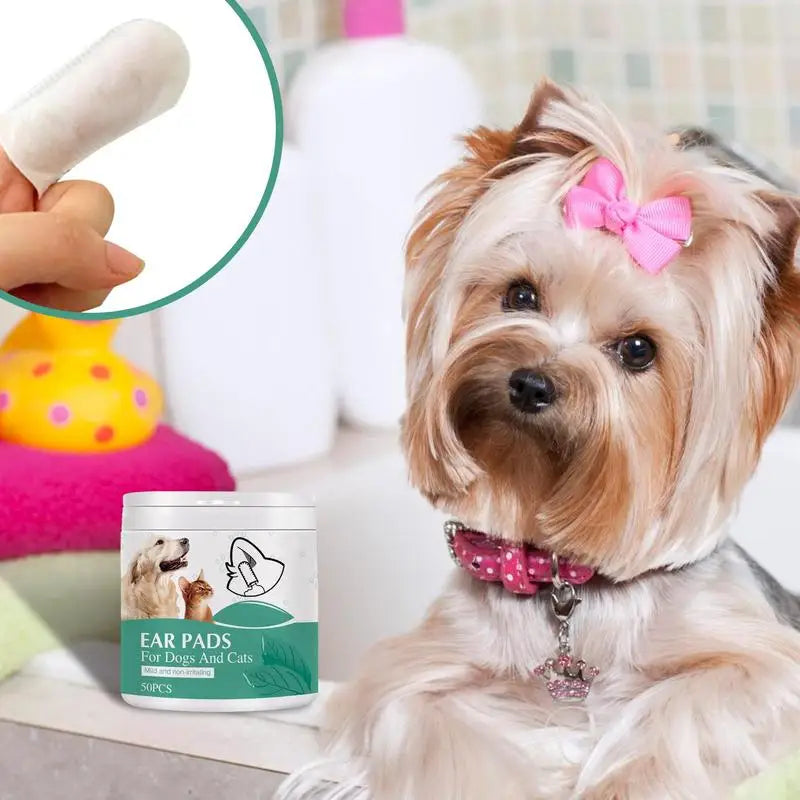 50pcs Ear Wipes For Dogs Pet Ear Cleaning Finger Cots Dogs Ear Wax