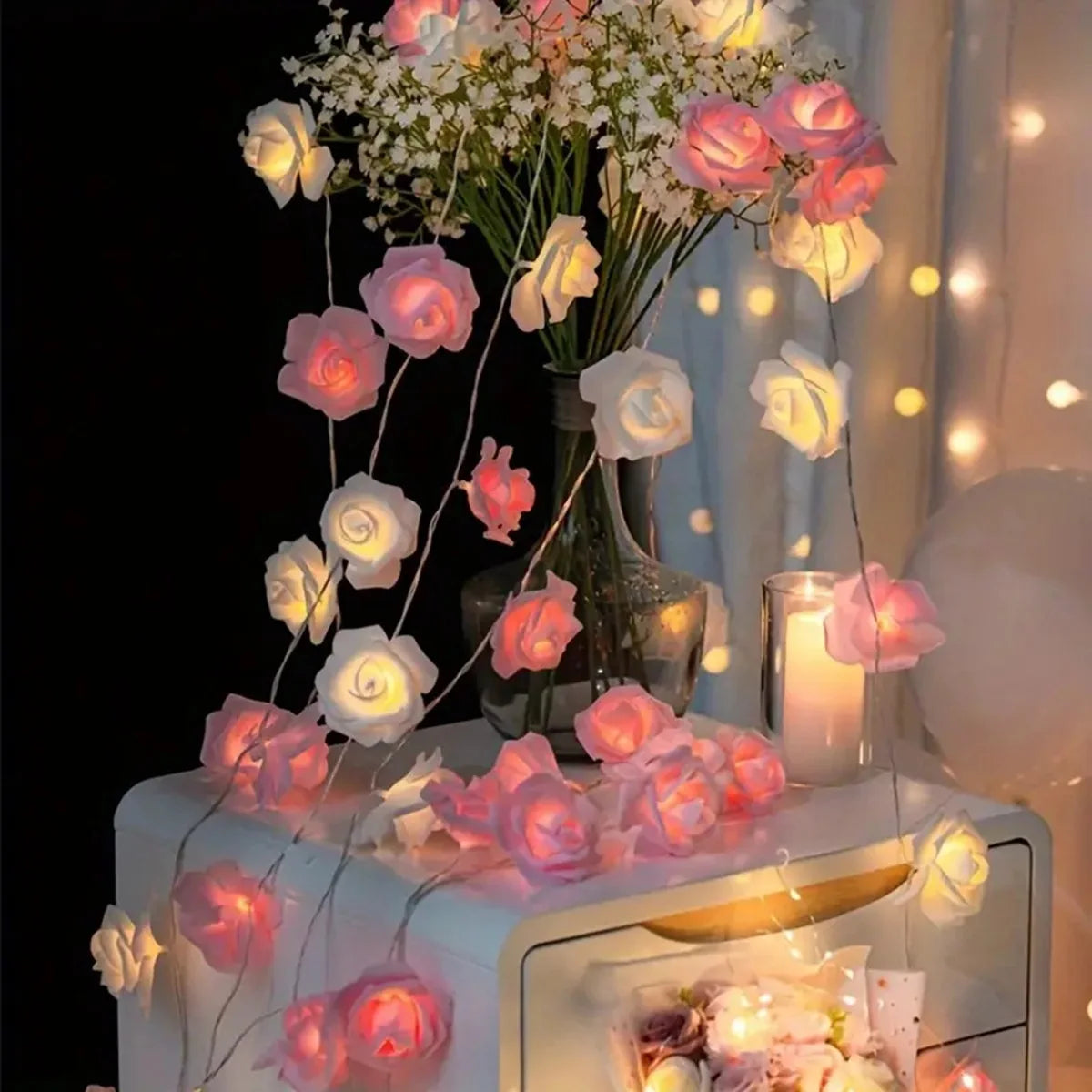 10/20LED Rose Flower String Lights Battery Operated For Wedding Home