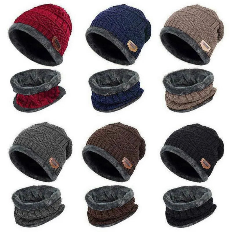3 IN 1 Winter Knit Beanie Hat with Scarves And Touch Screen Gloves for