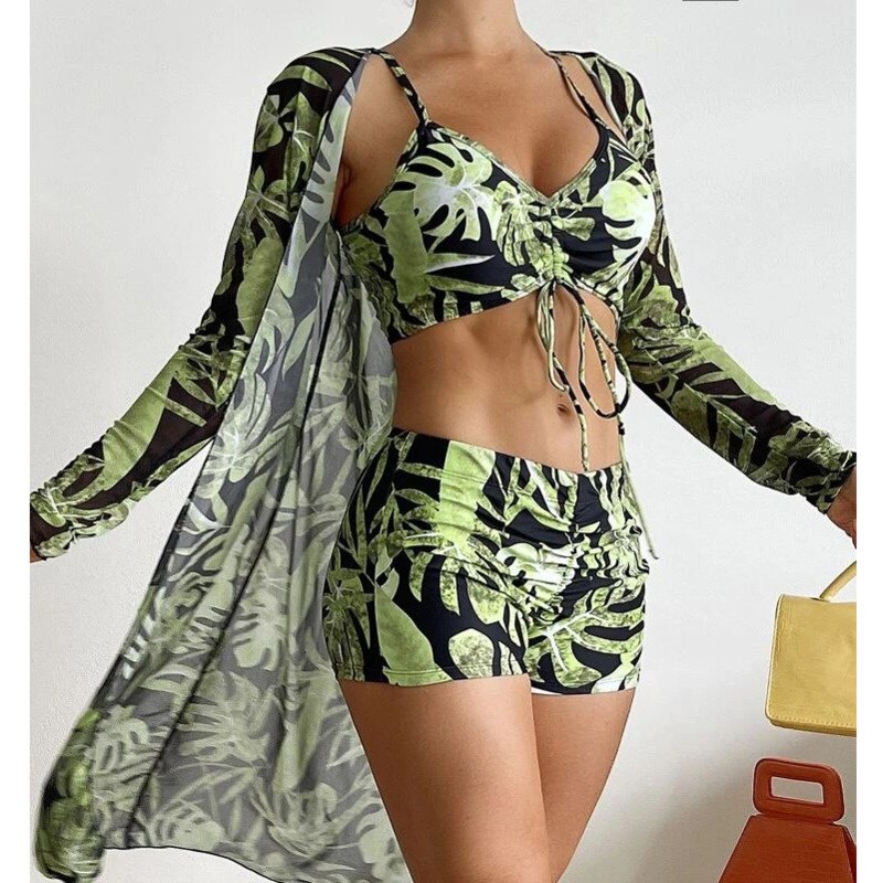 Summer Print Swimsuits Tankini Sets Female Swimwear Push Up For Beach