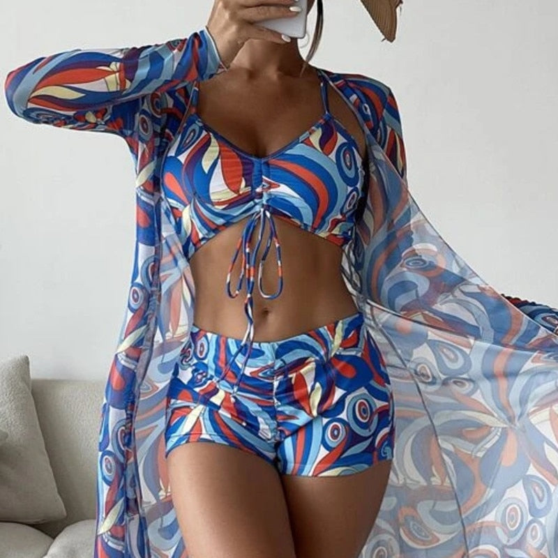 Summer Print Swimsuits Tankini Sets Female Swimwear Push Up For Beach