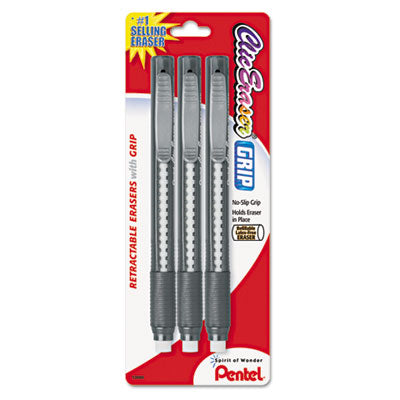 Pentel ZE21BP3K6 Clic Eraser Pencil-Style Grip Eraser  Assorted  3-Pac