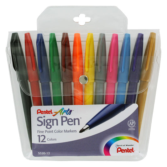 Pentel PENS52012 Pentel Arts Sign Pens  Fine Point  Assorted Ink  DZ -
