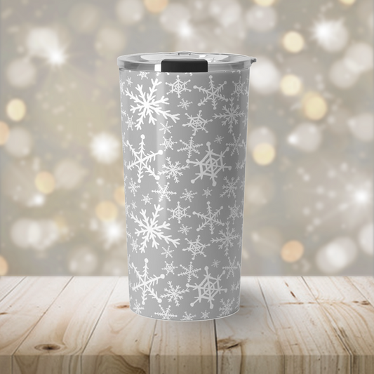 Gray Snowflakes Travel Coffee Mug